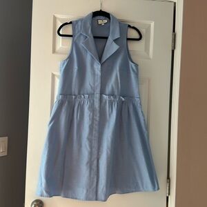 Tucker neck, blue shirt dress